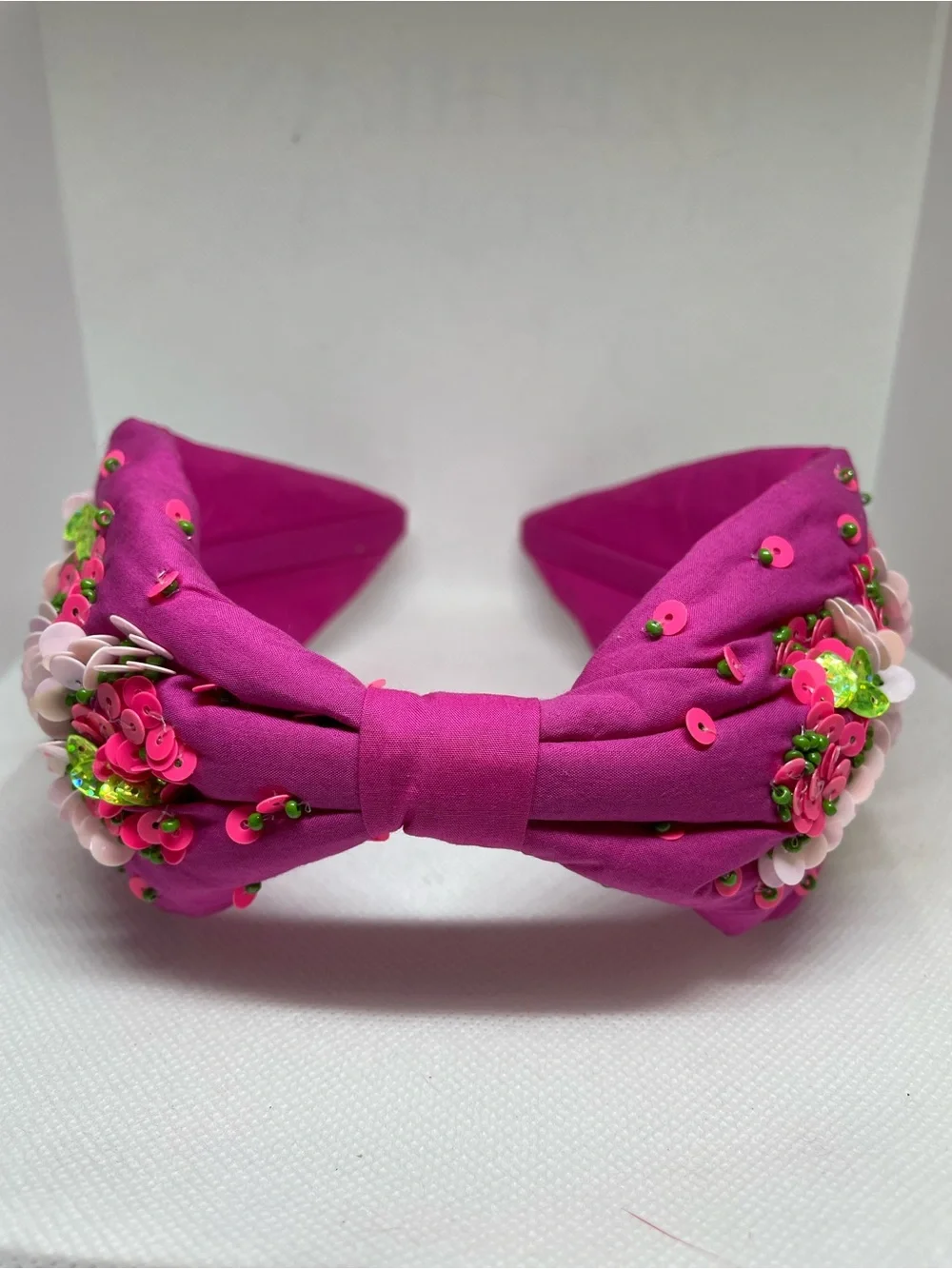 Embellished Fuchsia Sequin Knotted Headband